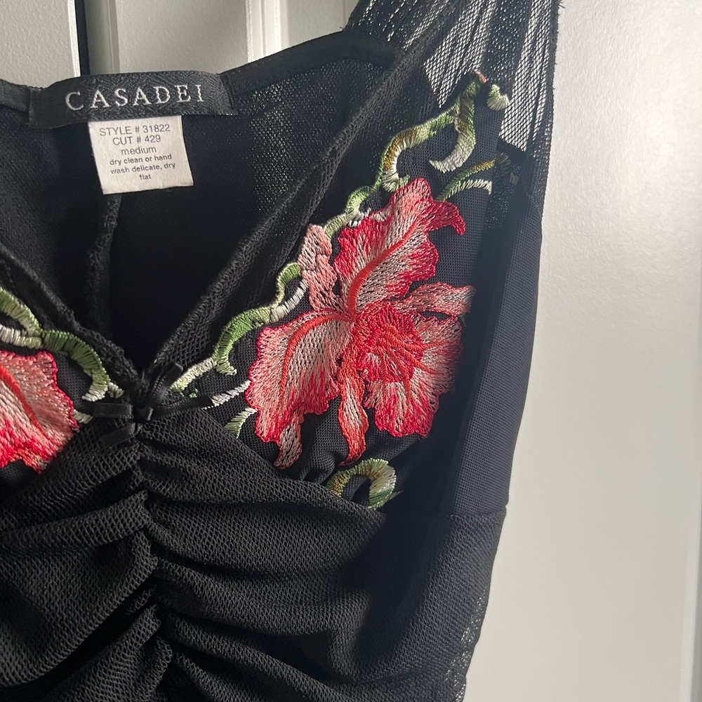 Casadei Black Mesh Top with Red and Green Embroidery - Picture 2 of 6